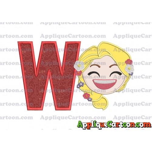 Rapunzel Emoji Applique Embroidery Design With Alphabet W