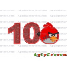 Red Angry Birds Applique Embroidery Design Birthday Number 10