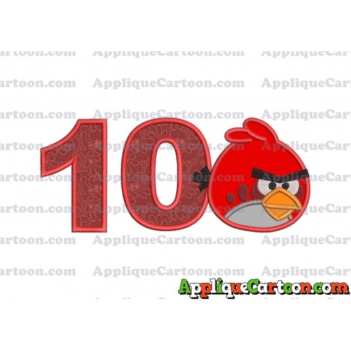 Red Angry Birds Applique Embroidery Design Birthday Number 10