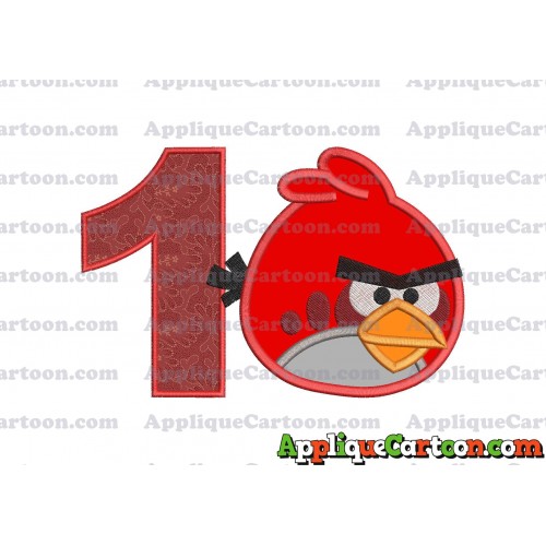 Red Angry Birds Applique Embroidery Design Birthday Number 1