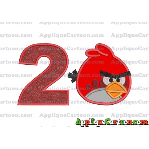 Red Angry Birds Applique Embroidery Design Birthday Number 2