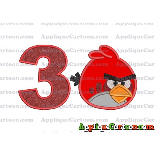 Red Angry Birds Applique Embroidery Design Birthday Number 3