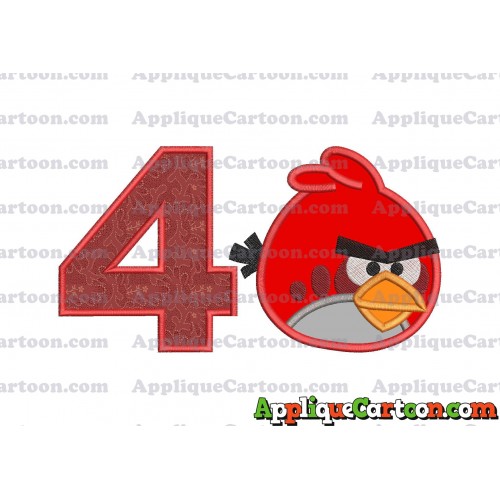 Red Angry Birds Applique Embroidery Design Birthday Number 4