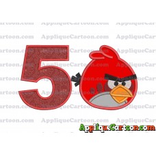 Red Angry Birds Applique Embroidery Design Birthday Number 5