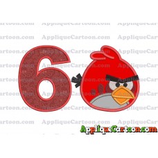 Red Angry Birds Applique Embroidery Design Birthday Number 6