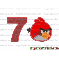 Red Angry Birds Applique Embroidery Design Birthday Number 7