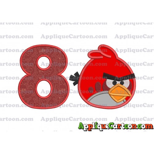 Red Angry Birds Applique Embroidery Design Birthday Number 8