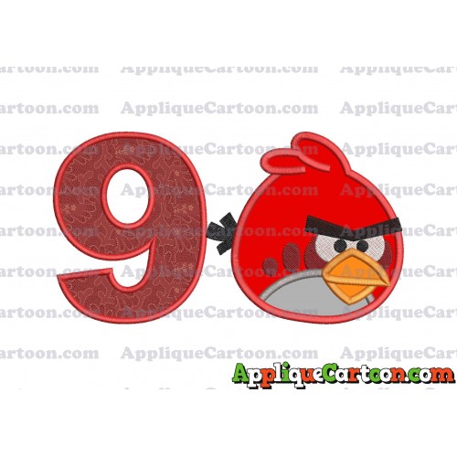 Red Angry Birds Applique Embroidery Design Birthday Number 9