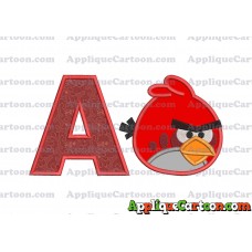 Red Angry Birds Applique Embroidery Design With Alphabet A