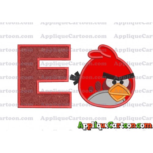 Red Angry Birds Applique Embroidery Design With Alphabet E