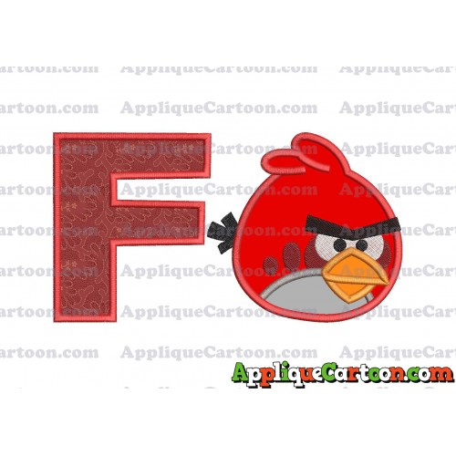 Red Angry Birds Applique Embroidery Design With Alphabet F