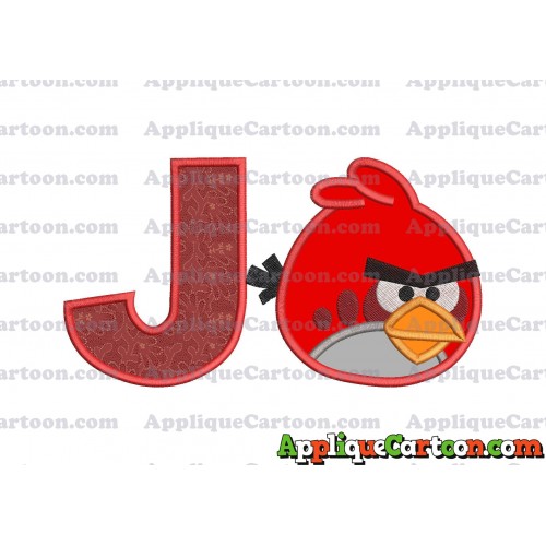 Red Angry Birds Applique Embroidery Design With Alphabet J