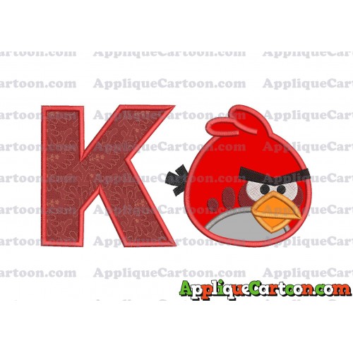 Red Angry Birds Applique Embroidery Design With Alphabet K