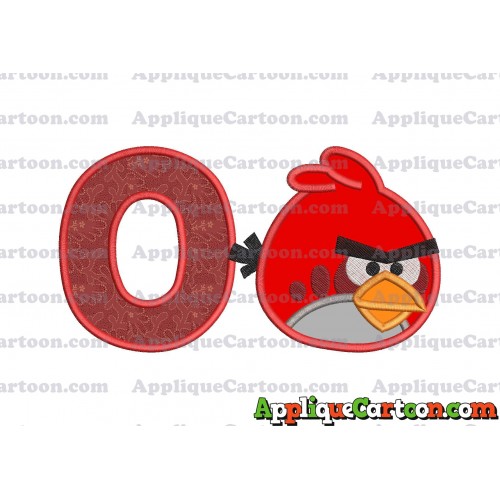 Red Angry Birds Applique Embroidery Design With Alphabet O