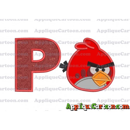 Red Angry Birds Applique Embroidery Design With Alphabet P