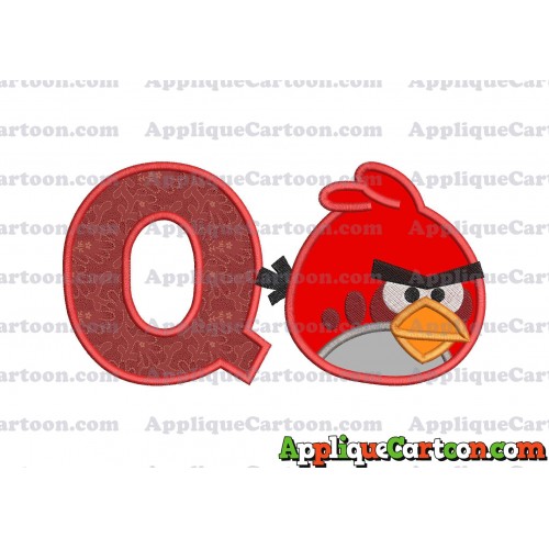 Red Angry Birds Applique Embroidery Design With Alphabet Q
