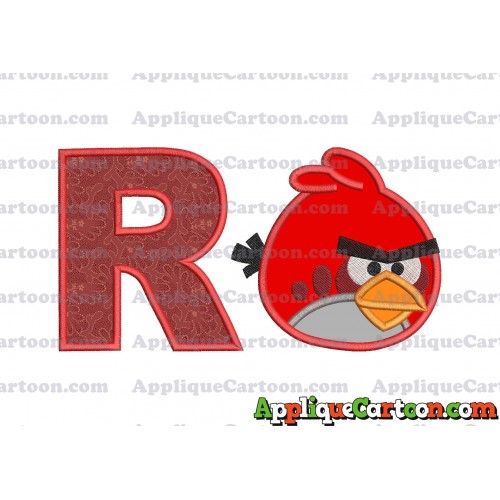 Red Angry Birds Applique Embroidery Design With Alphabet R