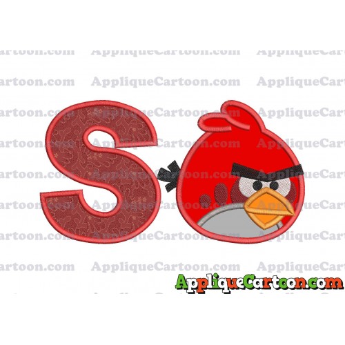 Red Angry Birds Applique Embroidery Design With Alphabet S