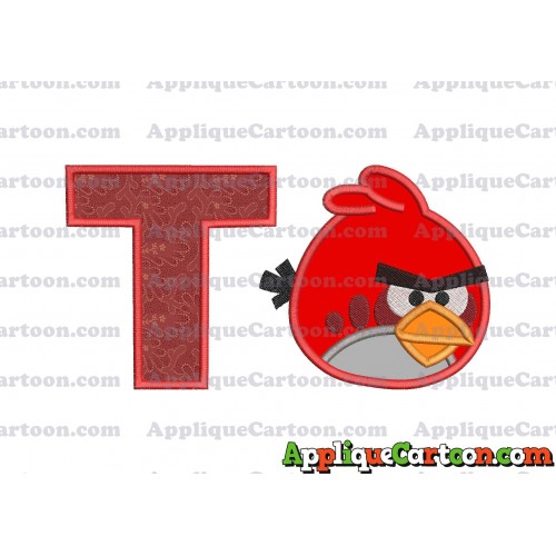Red Angry Birds Applique Embroidery Design With Alphabet T