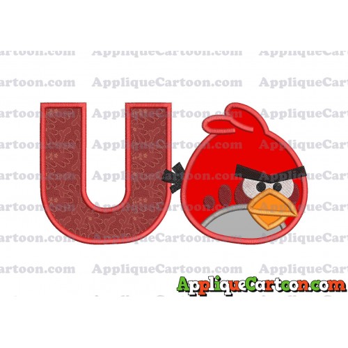 Red Angry Birds Applique Embroidery Design With Alphabet U