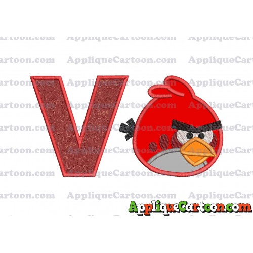 Red Angry Birds Applique Embroidery Design With Alphabet V