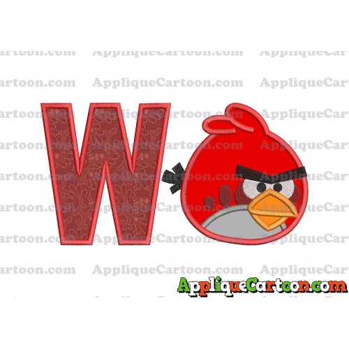 Red Angry Birds Applique Embroidery Design With Alphabet W