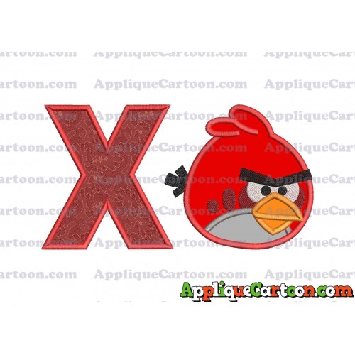 Red Angry Birds Applique Embroidery Design With Alphabet X