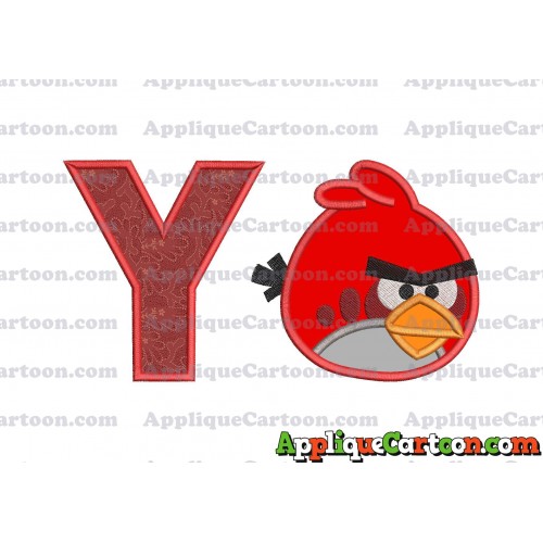 Red Angry Birds Applique Embroidery Design With Alphabet Y