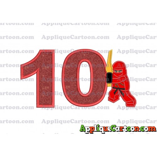 Red Lego Applique Embroidery Design Birthday Number 10
