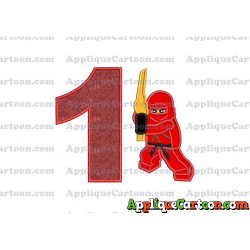 Red Lego Applique Embroidery Design Birthday Number 1