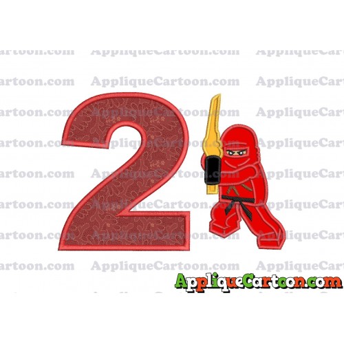 Red Lego Applique Embroidery Design Birthday Number 2