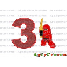 Red Lego Applique Embroidery Design Birthday Number 3