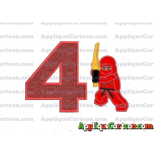 Red Lego Applique Embroidery Design Birthday Number 4