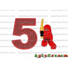 Red Lego Applique Embroidery Design Birthday Number 5