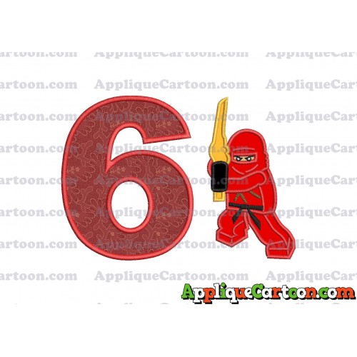 Red Lego Applique Embroidery Design Birthday Number 6