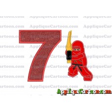 Red Lego Applique Embroidery Design Birthday Number 7