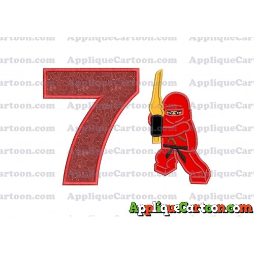 Red Lego Applique Embroidery Design Birthday Number 7