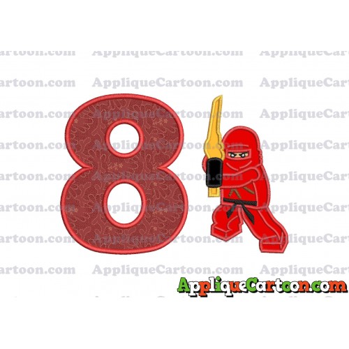 Red Lego Applique Embroidery Design Birthday Number 8