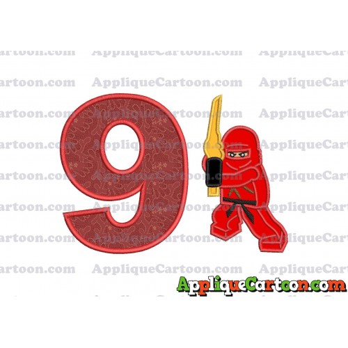 Red Lego Applique Embroidery Design Birthday Number 9