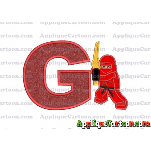 Red Lego Applique Embroidery Design With Alphabet G