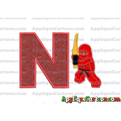Red Lego Applique Embroidery Design With Alphabet N