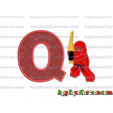 Red Lego Applique Embroidery Design With Alphabet Q