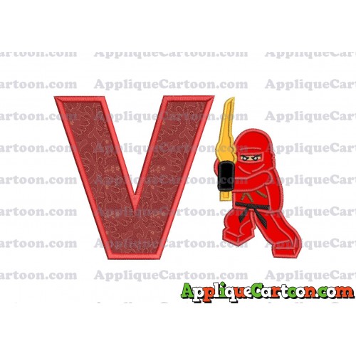 Red Lego Applique Embroidery Design With Alphabet V