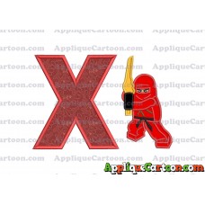 Red Lego Applique Embroidery Design With Alphabet X