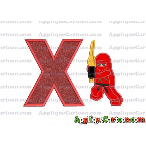 Red Lego Applique Embroidery Design With Alphabet X