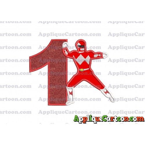 Red Power Rangers Applique Embroidery Design Birthday Number 1