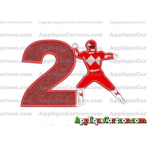 Red Power Rangers Applique Embroidery Design Birthday Number 2