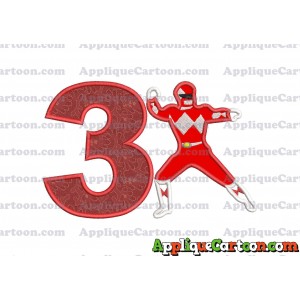 Red Power Rangers Applique Embroidery Design Birthday Number 3
