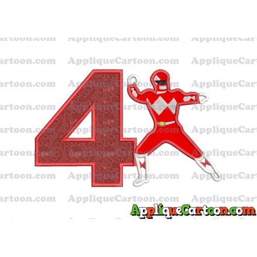 Red Power Rangers Applique Embroidery Design Birthday Number 4