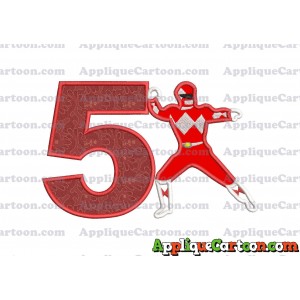 Red Power Rangers Applique Embroidery Design Birthday Number 5